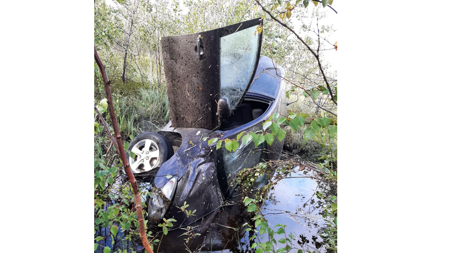 Под Сургутом сотрудники МЧС случайно спасли девушку из тонущего в болоте автомобиля 